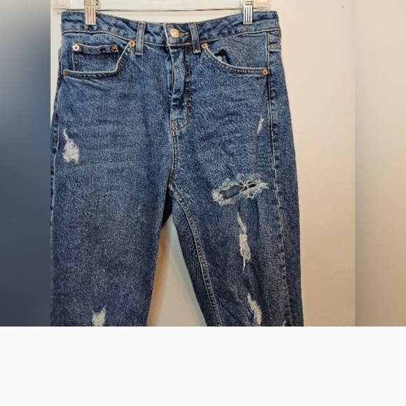 Topshop Cut Off Crops Straight Leg. Ripped. Blue. Size Waist 28 - Picture 4 of 14